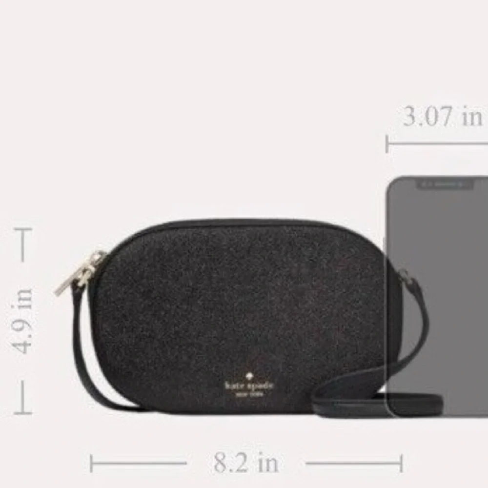 Kate Spade Black Glimmer Glitter Oval Camera Crossbody Bag In Black MSRP…$299